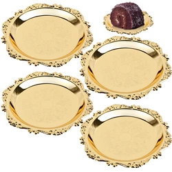 4Pcs Golden Tray Metal Iron Golden Plate Round Jewelry Dish Tray for Decoration Ornaments Buffet Fruit Cake Party Supplies