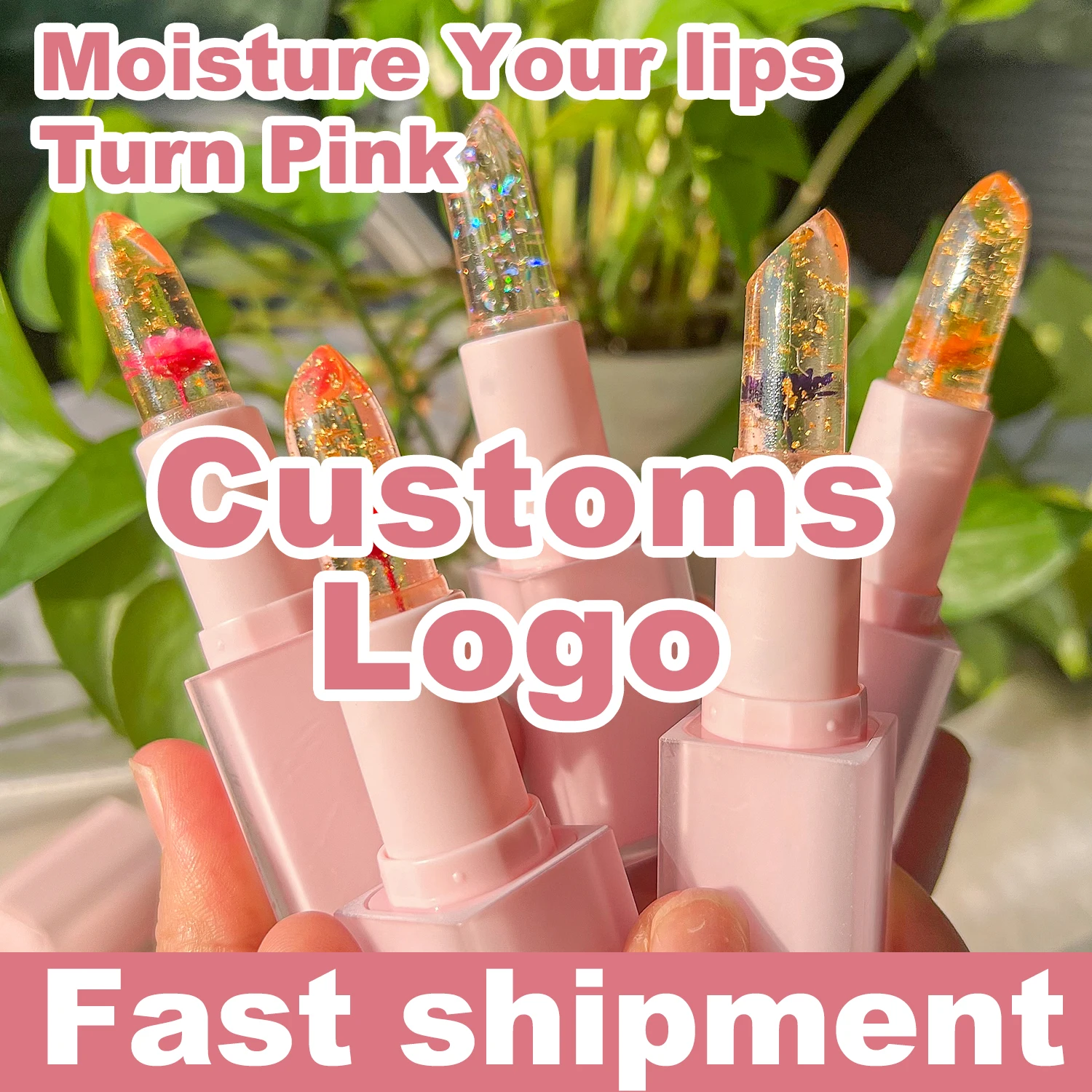 Crystal Jelly Magic Flower Lipstick with Gold Foil Custom Logo No Logo Lipstick Private Label OEM Crystal Jelly Lip Balm