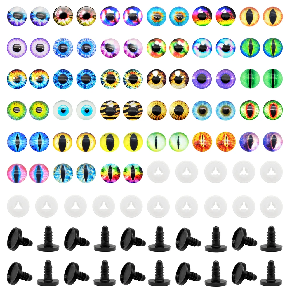 10 pairs Glass Dragon Eyes Animal Toy Eyes With Plastic Round Washers And Base Flat Back Cabochons DIY Making Accessories