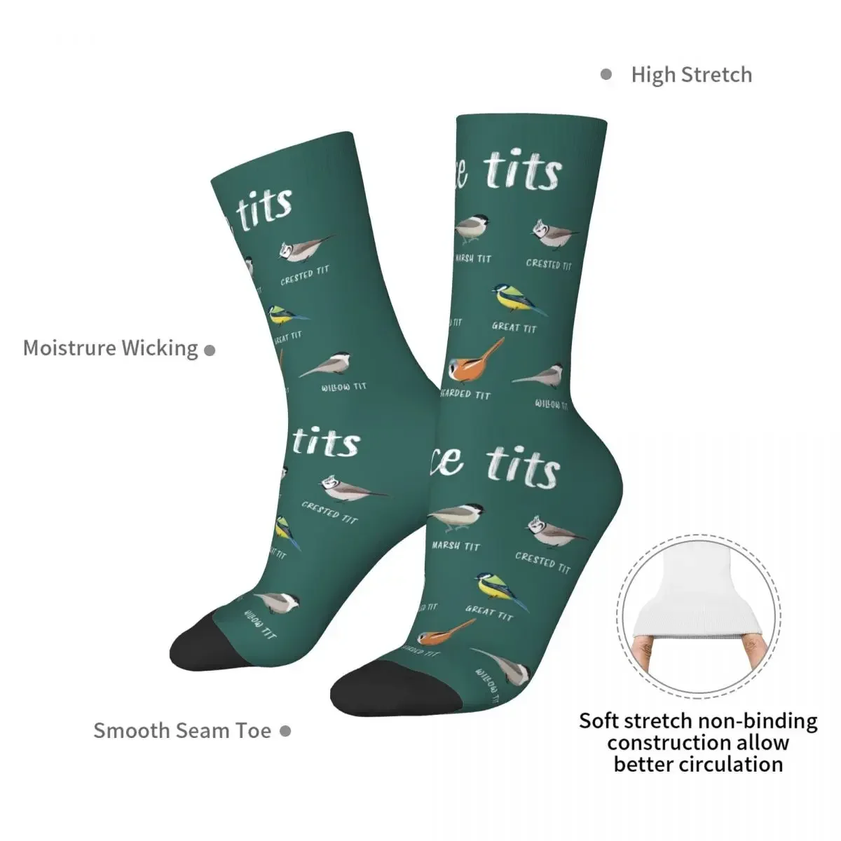 Nice Tits Funny Bird Watching Gift For Birder Men And Women Socks Quality Stockings All Season Long Socks for Man Woman's Gifts