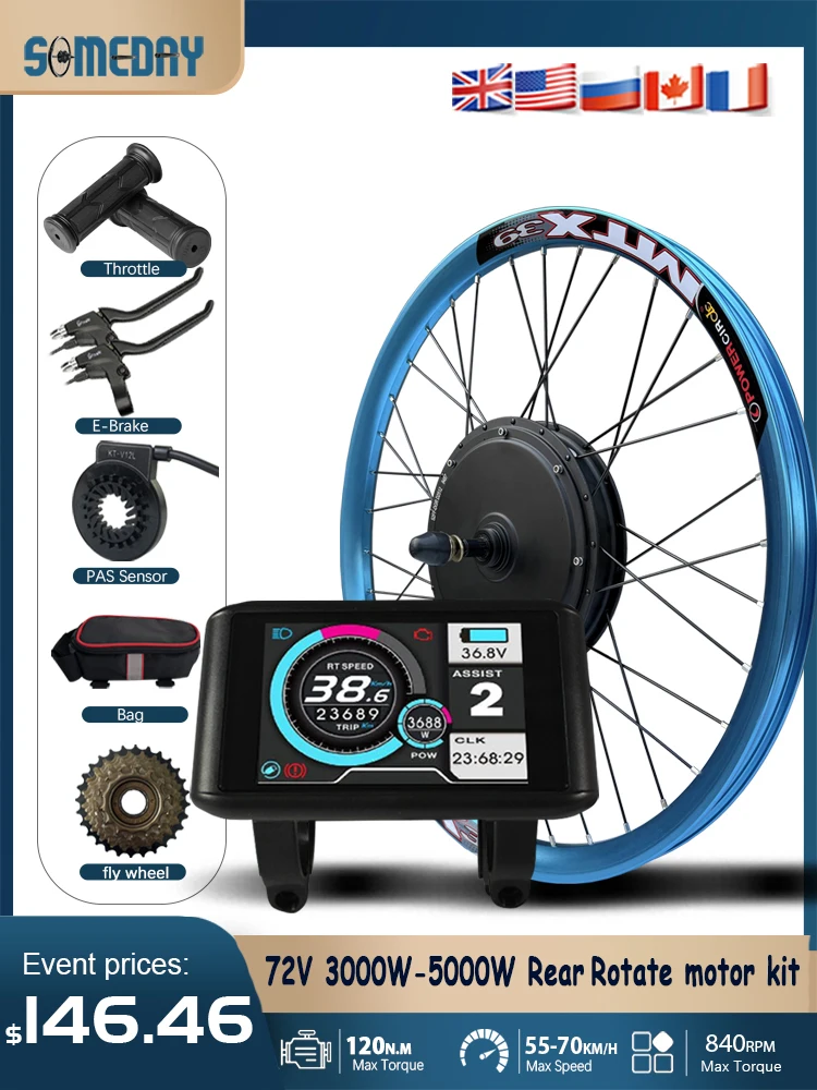 AliExpress NONE MTX39 Electric Bicycle Conversion Kit 72V 3000W/5000W Brushless Rear Rotate Hub Motor Wheel for E-Bike Kit with Purple wheel rim