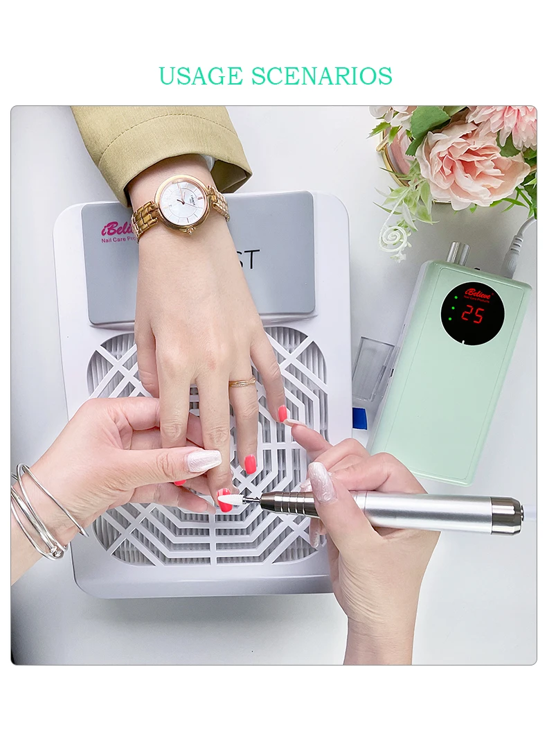 Taladro eléctrico para uñas, máquina profesional para manicura y pedicura, 30k RPM, Color verde claro, con anillo y pantalla LCD