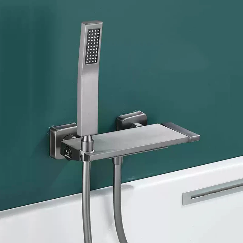 Waterfall Bathtub Shower Faucet Set Gun Grey Bathroom Bathtub Mixer Taps Hot and Cold Shower Faucets Wall Mounted Bathtub Taps