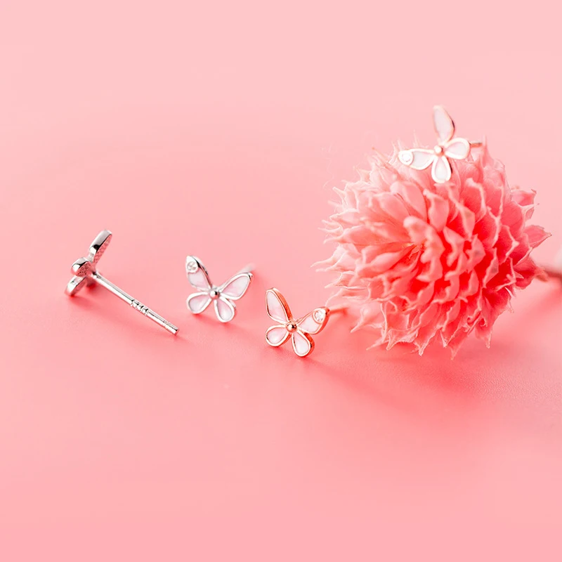 Modian High Quality 925 Sterling Silver Enamel Sweet Cute Dancing Butterfly Stud Earrings for Women Tiny Ear Pin Fine Jewelry