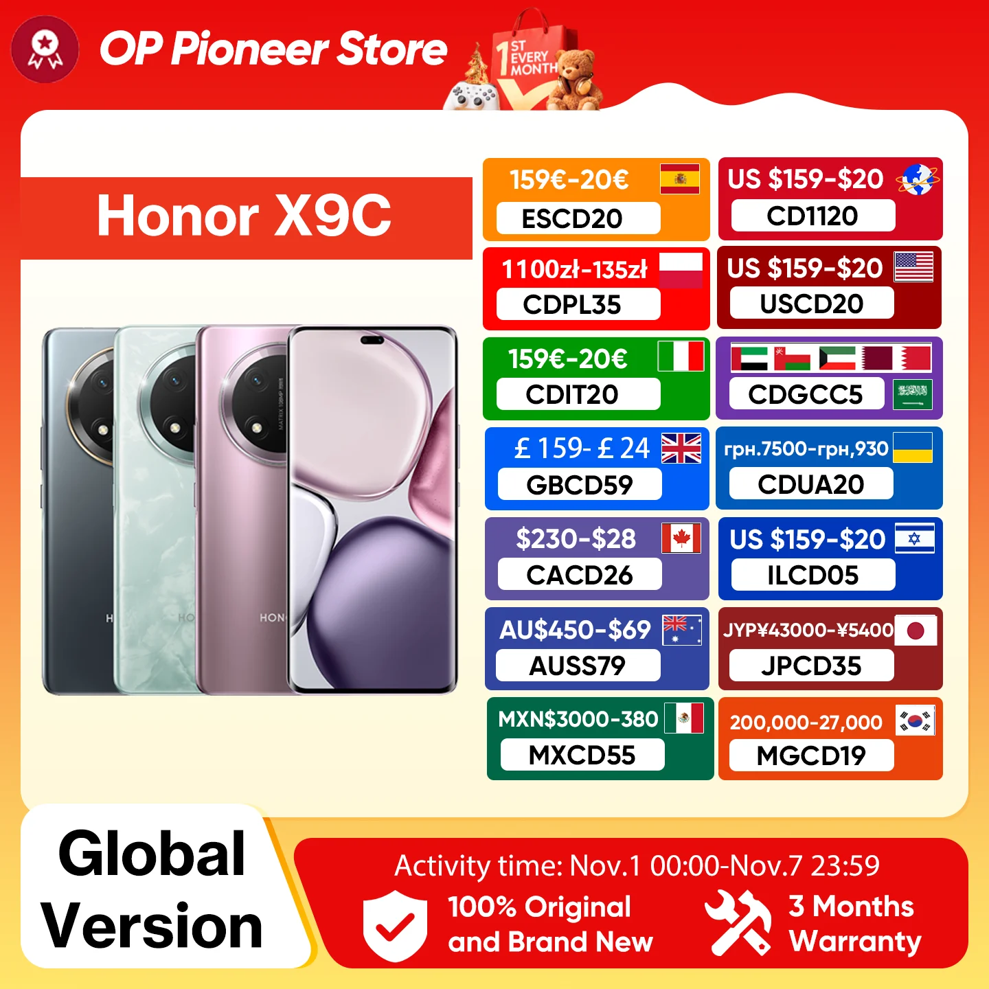 2024 HONOR X9C 5G versi Global Snapdragon 6 Gen 1 6.78 "120Hz AMOLED PWM Display 6600mAh baterai kuat 108MP kamera OIS