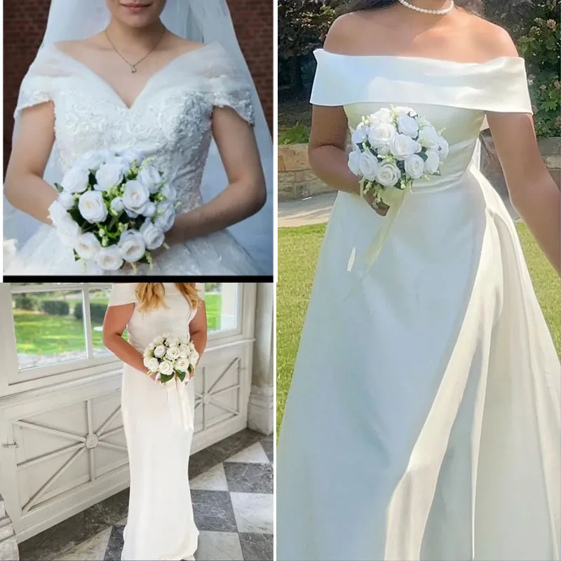 신부 들러리 웨딩 부케 흰색 실크 꽃 장미 인공 신부 Boutonniere 핀 Mariage 꽃다발 웨딩 액세서리