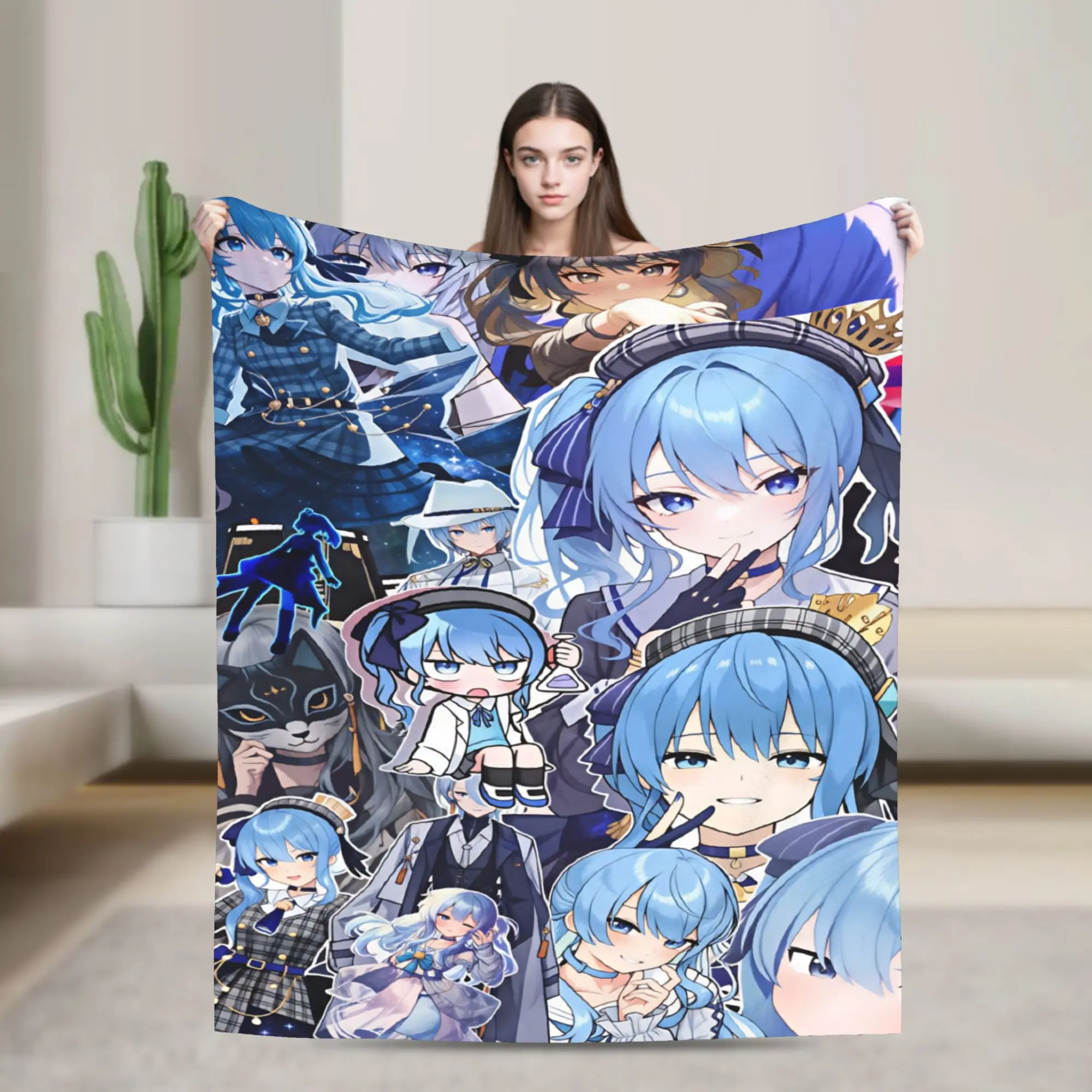 Anime Singer Idol H-Hololive Suise Blanket Warm Plush Throw Blanket For Kids Couch Chair Sofa Bed Flannel Bedspread Bed Cover