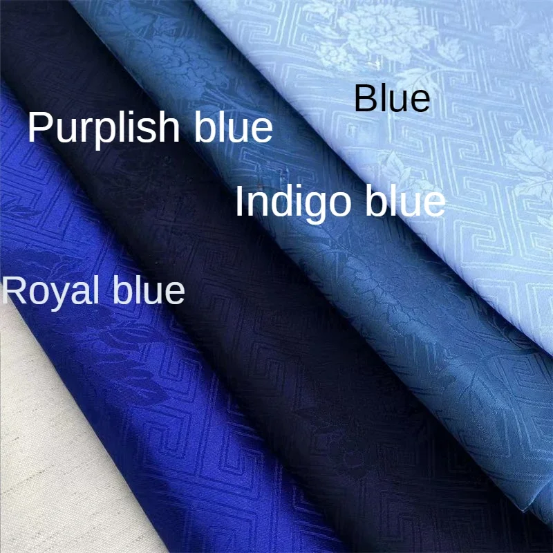 Jacquard Fabric By The Meter for Dresses Cheongsam Diy Clothes Sewing Flowers Peony Opaque Summer Cloth Blue White Silky Textile