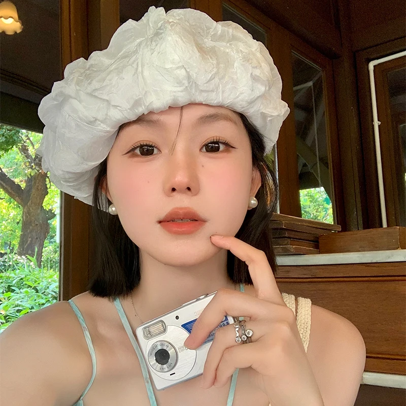 

Korean Version of Niche Seersucker Pleated Cloud Beret Women's Spring Summer Fashion Thin Breathable Versatile Painter Hat