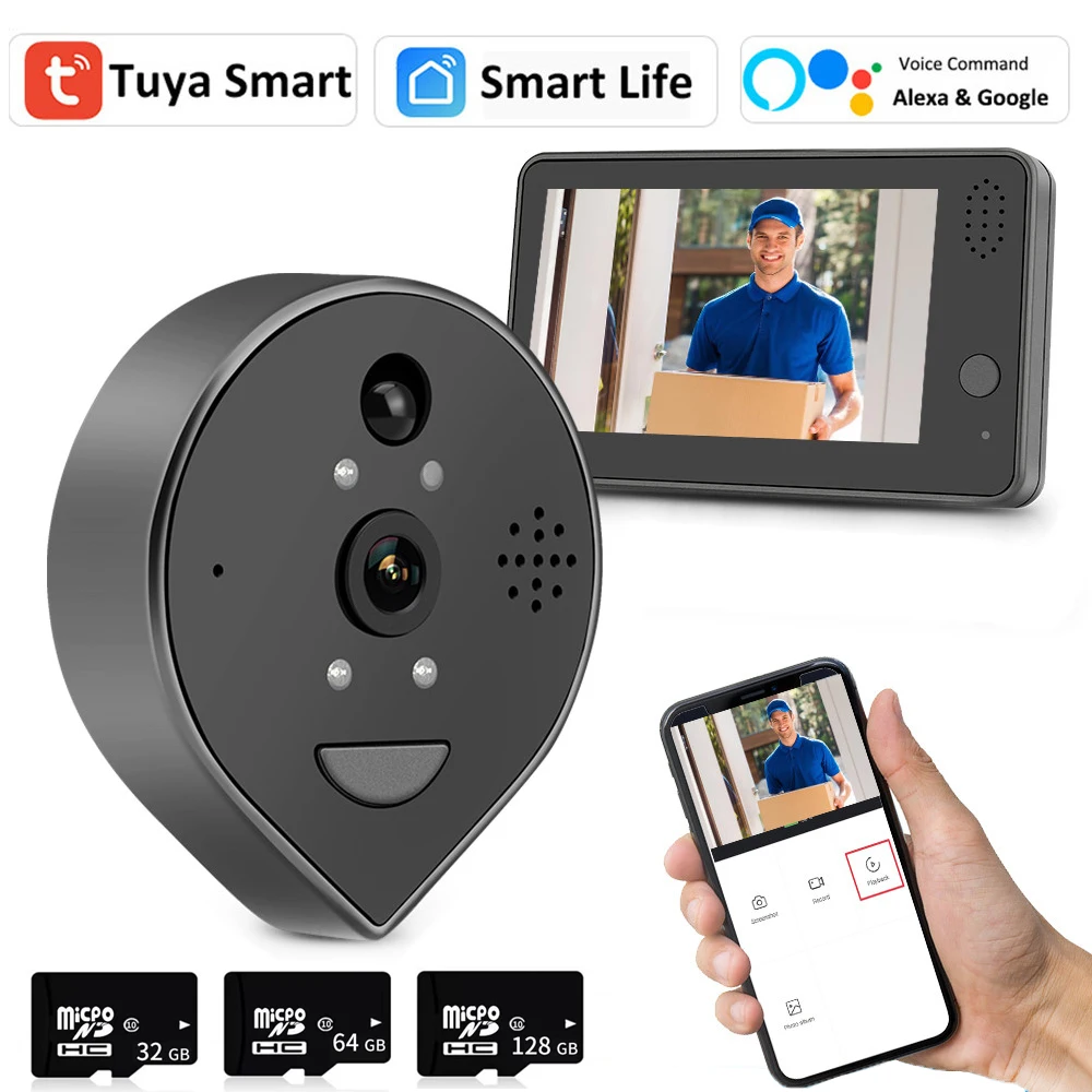 Tuya WiFi Video Door Bell Peephole Camera Doorbell 1080P 4.3inch LCD Monitor Wireless Video Eye for Home Security Intercom