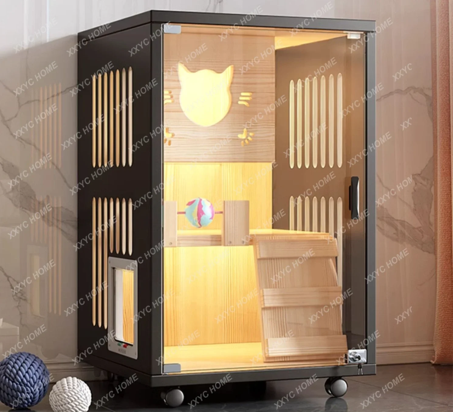 

Cat Villa Cage House Home Indoor Nest Over sized Solid Wood Cabinet Cattery