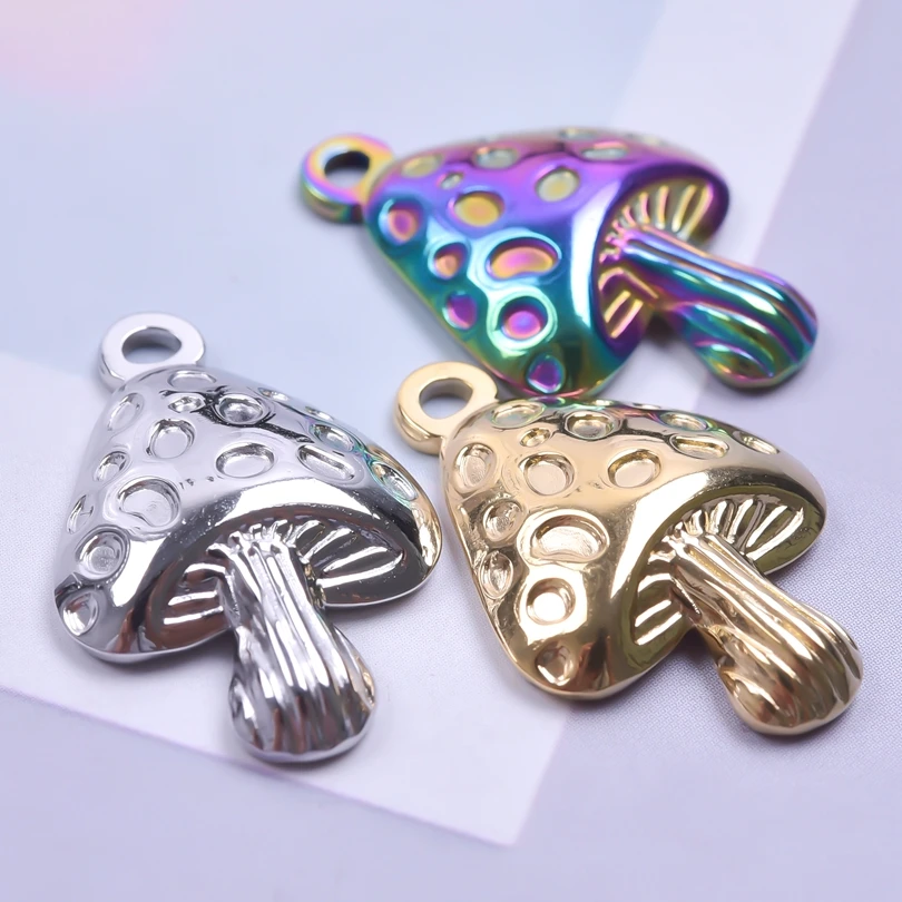 5pcs Fashion Cute Mushroom Charms for Jewelry Making Supplies Stainless Steel Metal Plants Pendants DIY Jewelry Materials Bulk