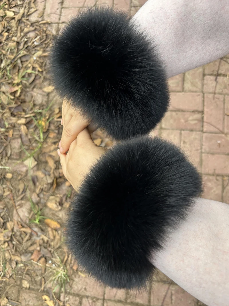 Polsini di pelliccia di volpe reale di lusso Scaldabraccia Polso invernale Maniche calde Guanti di volpe naturale genuina Polsino Decorare maniche lunghe da donna