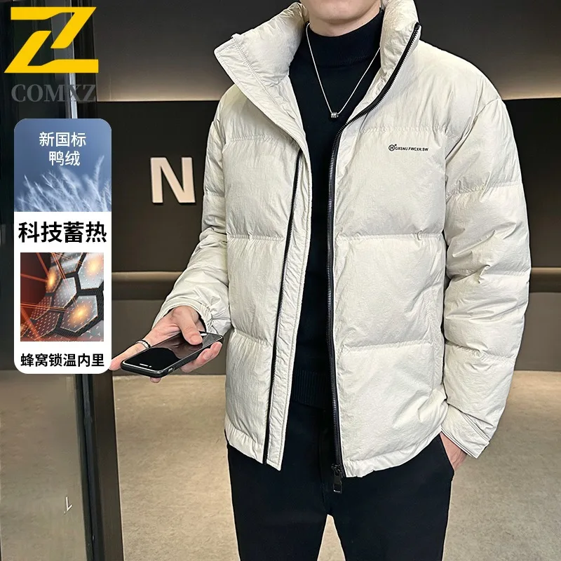 COMXZ 2025 شتاء طويل الأبيض بطة أسفل سترة الرجال والنساء الأعمال الترفيه الدافئة 50% الأبيض بطة أسفل معطف ملابس عصرية