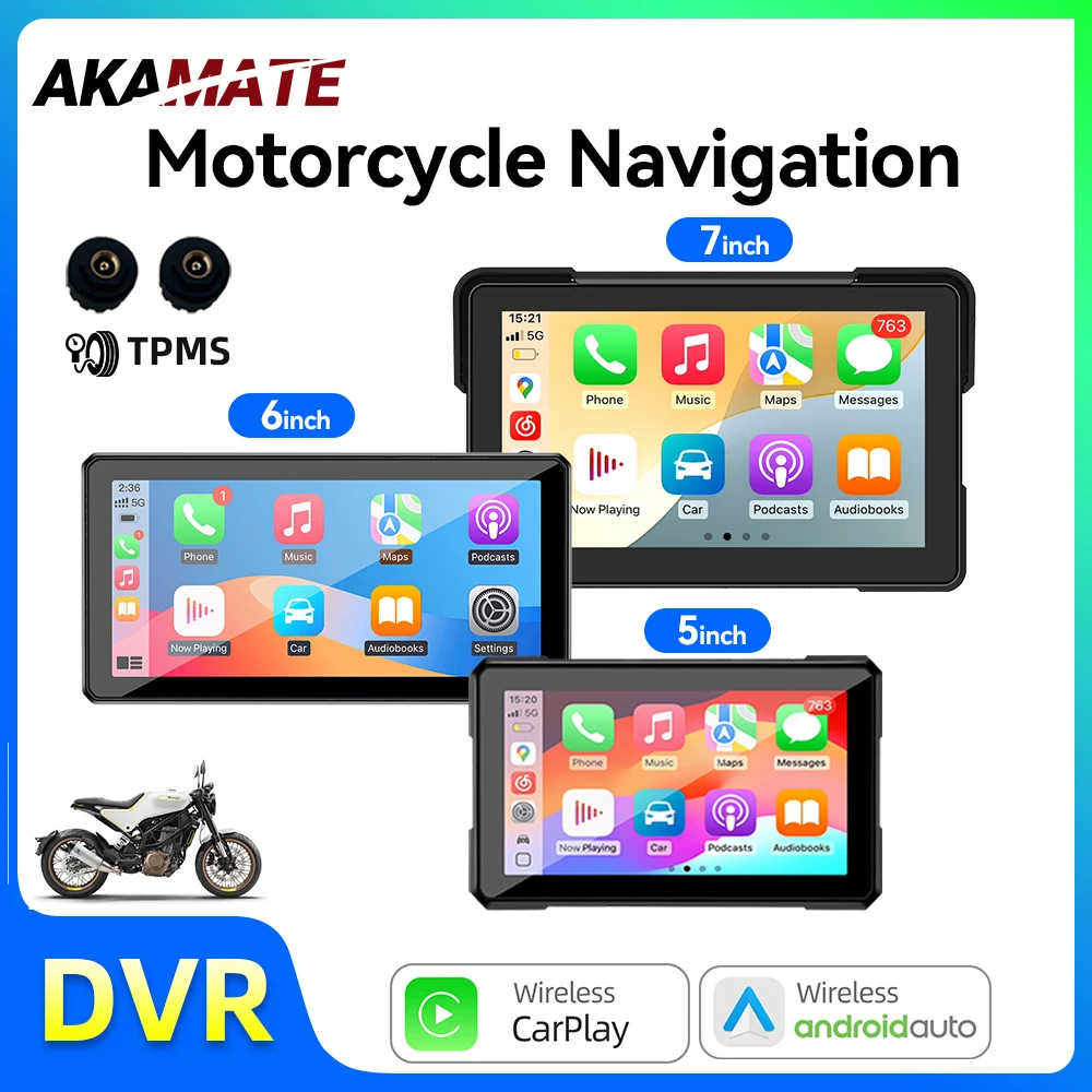 Motorcycle Monitor Wireless CarPlay Android Auto GPS Portable 5 / 6 / 7 Inch IPS Touch Screen Bluetooth Music