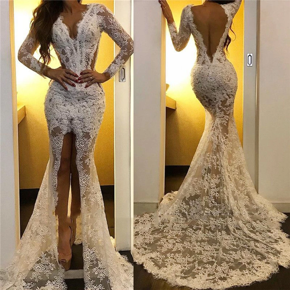 Customized Sexy Split Mermaid Evening Dresses 2024 Women Formal Party Night Vestidos De Gala Lace Appliques Elegant Prom Gowns