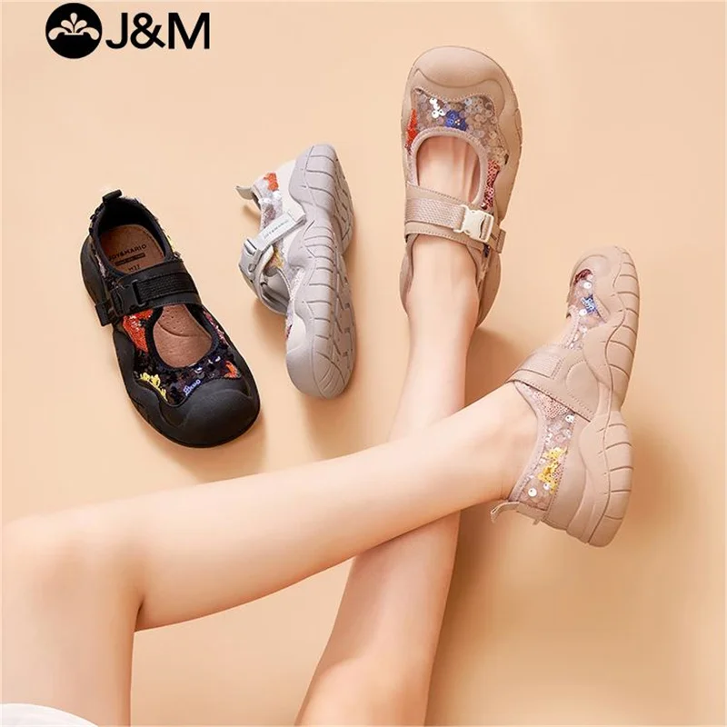 J & M-صنادل خفيفة الوزن ناعمة للنساء ، أحذية رياضية للسيدات ، أحذية مشي على الشاطئ ، جيدة التهوية ، كاجوال ، أسود ، خارجي ، موضة ، صيف