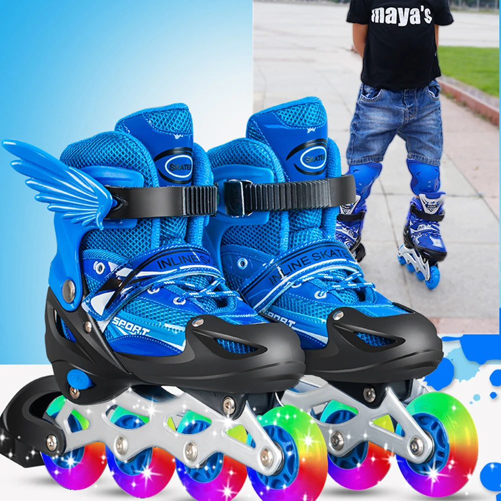 Flashing Inline Roller Skate Shoes For Boys Girls 4 Wheels Skates For Women Men Outdoor Skating Sneakers Adjustable Size 26-42
