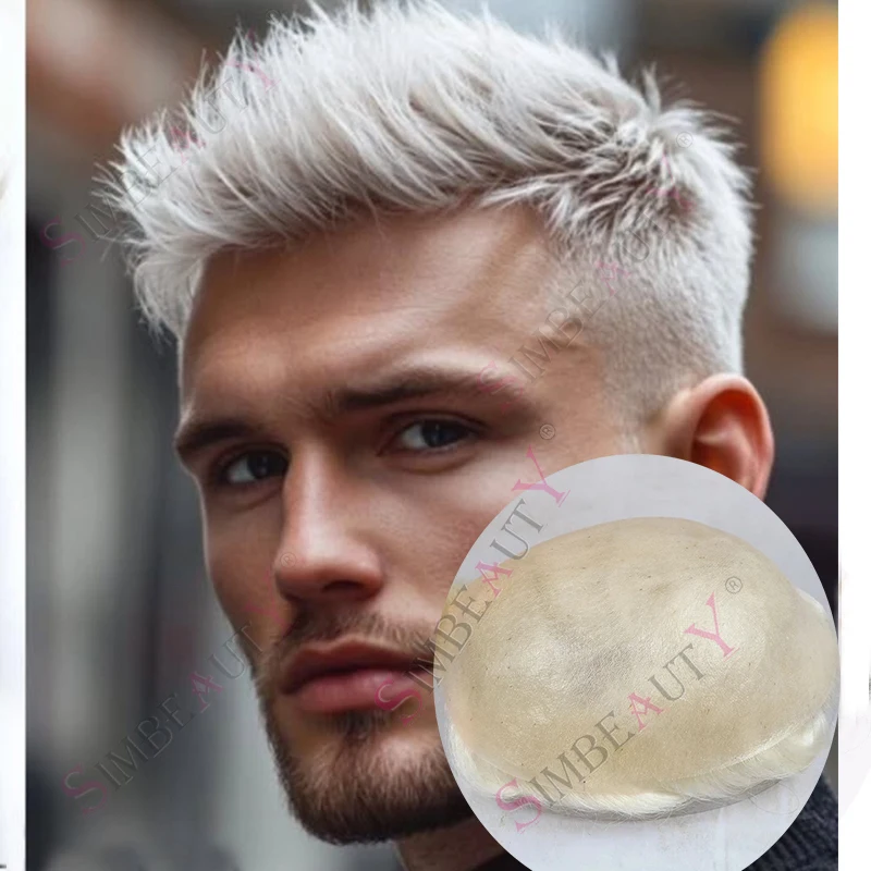 

Невидимая линия волос, натуральный, 0,06 мм, супертонкий мужской парик из микрокожи, 60р # 22р # Блондинка Серый 540 # Капиллярная система проста из человеческих волос