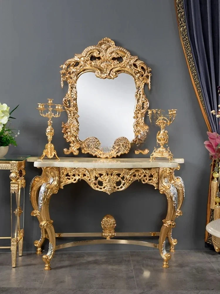 FGSpecchio di arte classica europea Specchio per trucco intagliato in metallo di moda Villa Tavolo in legno massello di marmo