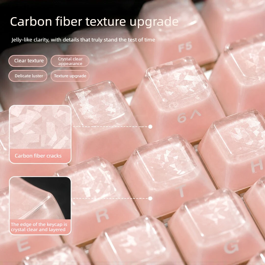 Carbon Fiber Jelly Keycaps Cherry Profile ABS+PC Translucent Pink Blue White Black for 60% 75% 96% Mechanical Keyboard Custom