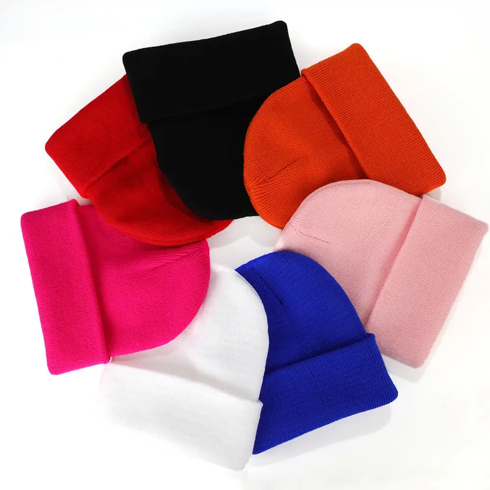 

Autumn Winter Solid Color Knitted Hat Men Women Multi Color Cold Hats Warm Knitted Woolen Caps Casual Warmer Bonnet Beanie Cap