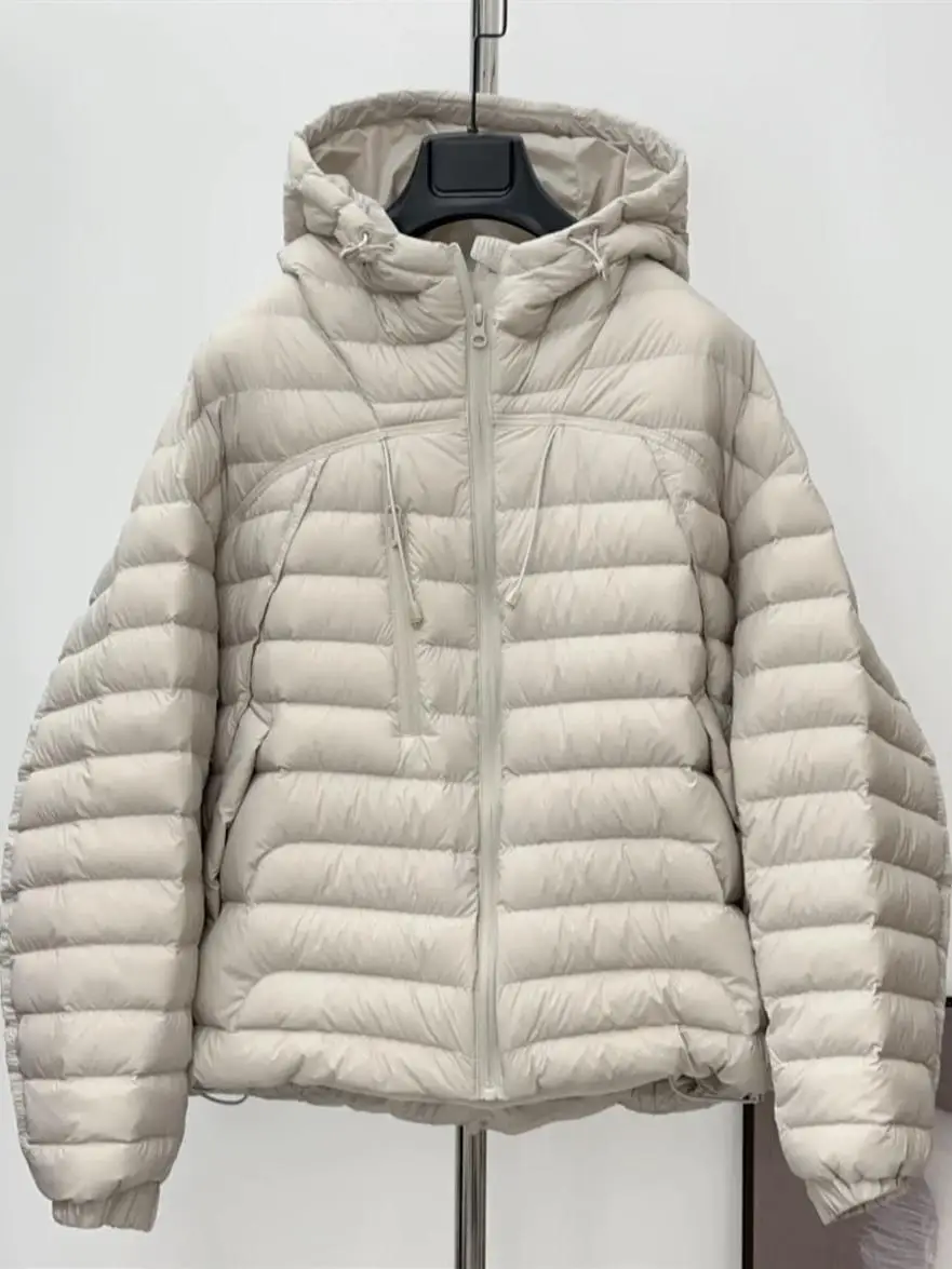 

Faionable White Du down Jaet Loose Women's Coat Hooded Commute Sle Simple Design Thin Warm Ladies' Coat
