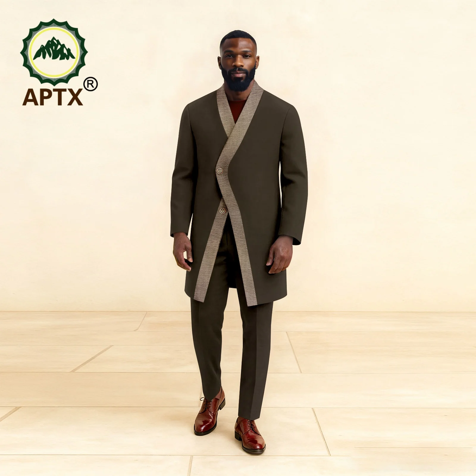 Afrikaanse mannen Bazin Riche 2 Stuk Pak Stand Kraag Enkele Jas Breasted Blazer Jas met Broek Party Bruiloft kleding 2516110