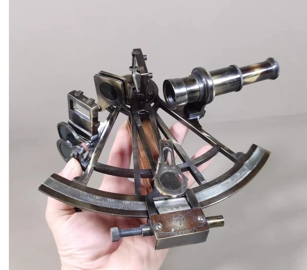 8-inch Antique Brass Sextant | Nautical Captain Style Decor with Black Accent for Ship/Home