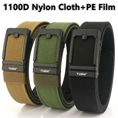 Imagen 2 del producto TUSHI-Cinturón militar duro para hombre, hebilla automática de Metal de nailon resistente, cinturón táctico de policía, faja para exteriores, accesorios IPSC