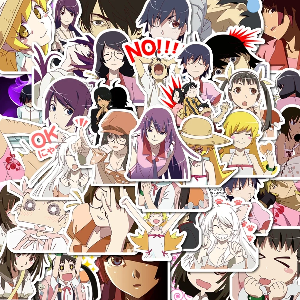 40pcs Anime Monogatari Stickers Self-Pasting Can Be Used To Decorate Refrigerators, Mirrors, Cups, Helmets, Etc., Surprise Gifts