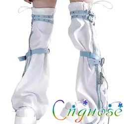 2024 Womens Y2K Japanese Cute Kawaii Chain Tie Stripe Splice Punk Strap leg covers Leg Socks Lolita Rock girl legging Knee cover