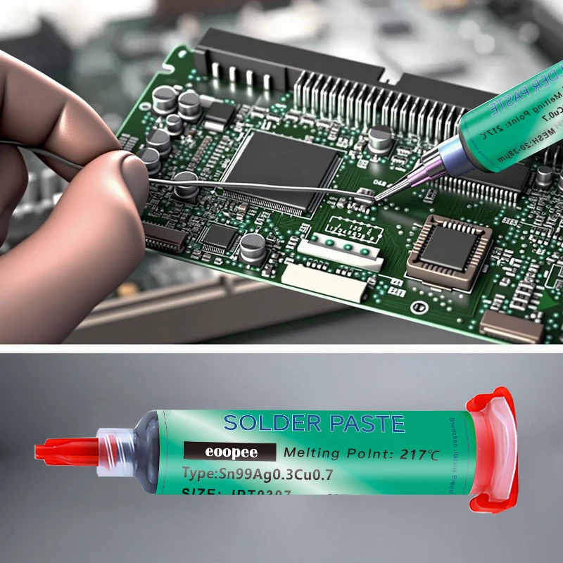 217 ° Sn99Ag0.3Cu0.7 Lotpaste, Flussmittel, bleifreie Lotpaste, kostenlose Reinigung wird häufig in allen Arten von Löten verwendet – Detail 8
