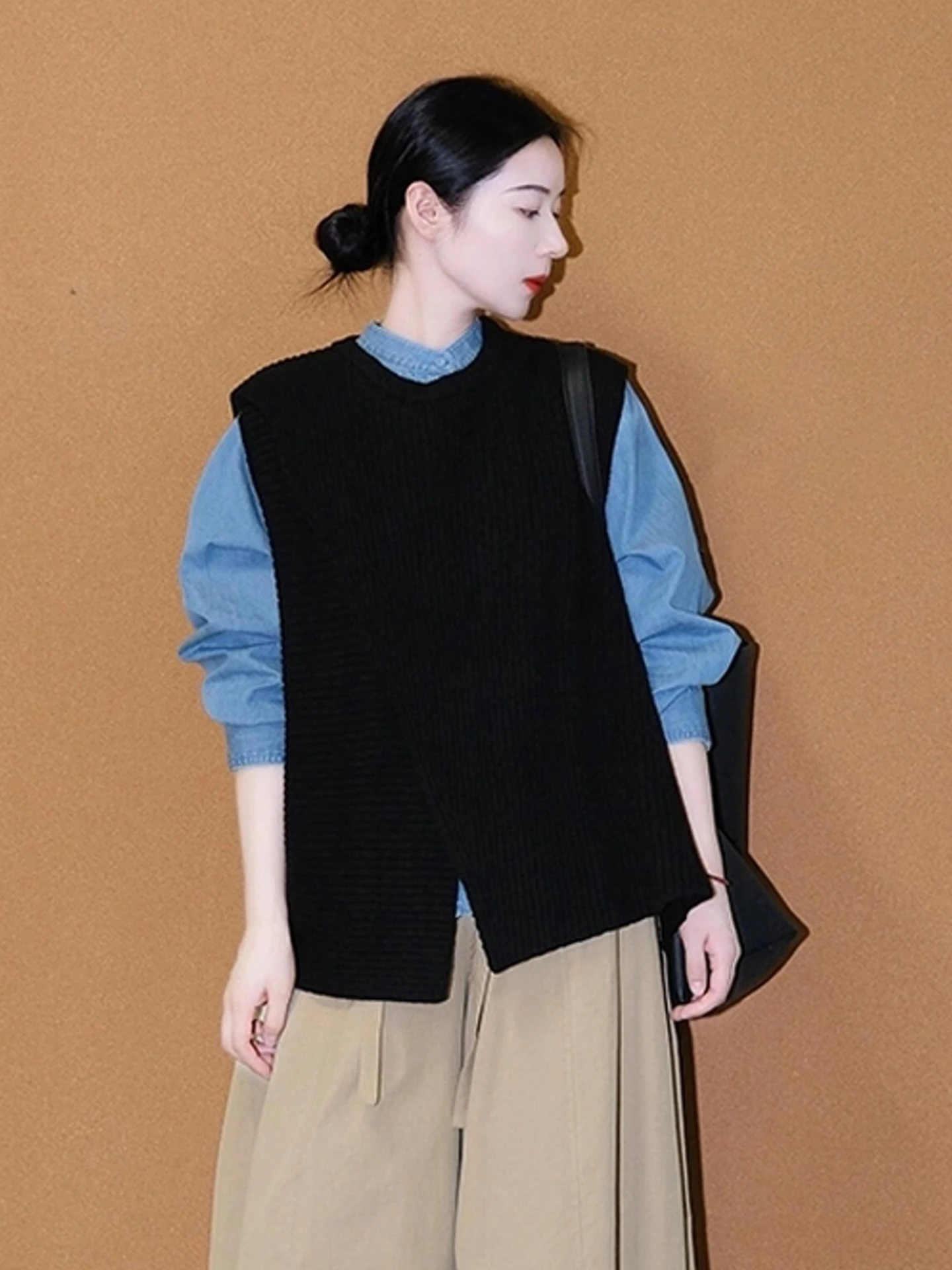 

Pure Color Slimming Vest Layered Top Casual Commute Sle Svel Tank Autumn Faion High-End Feeling Vest