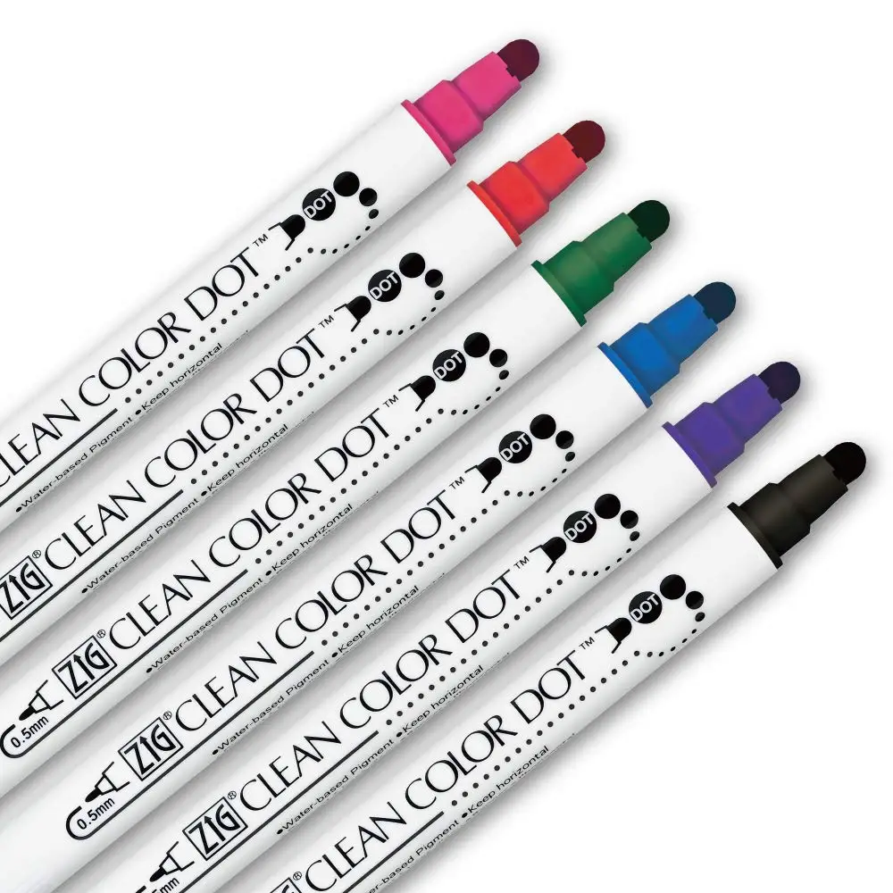 Japan Kuretake CLEAN COLOR DOT Dual tip markers 6/12 colors set, 0.5mm fine tip and a flexible dot tip, for Journals, Crafts
