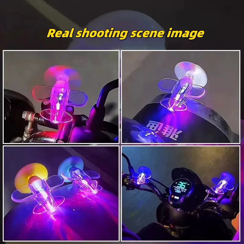 Wind Powered Generation LED Lights Motorcycle Handle Car Rearview Decorations Safety Riding Warnings Motorcycle Decorations