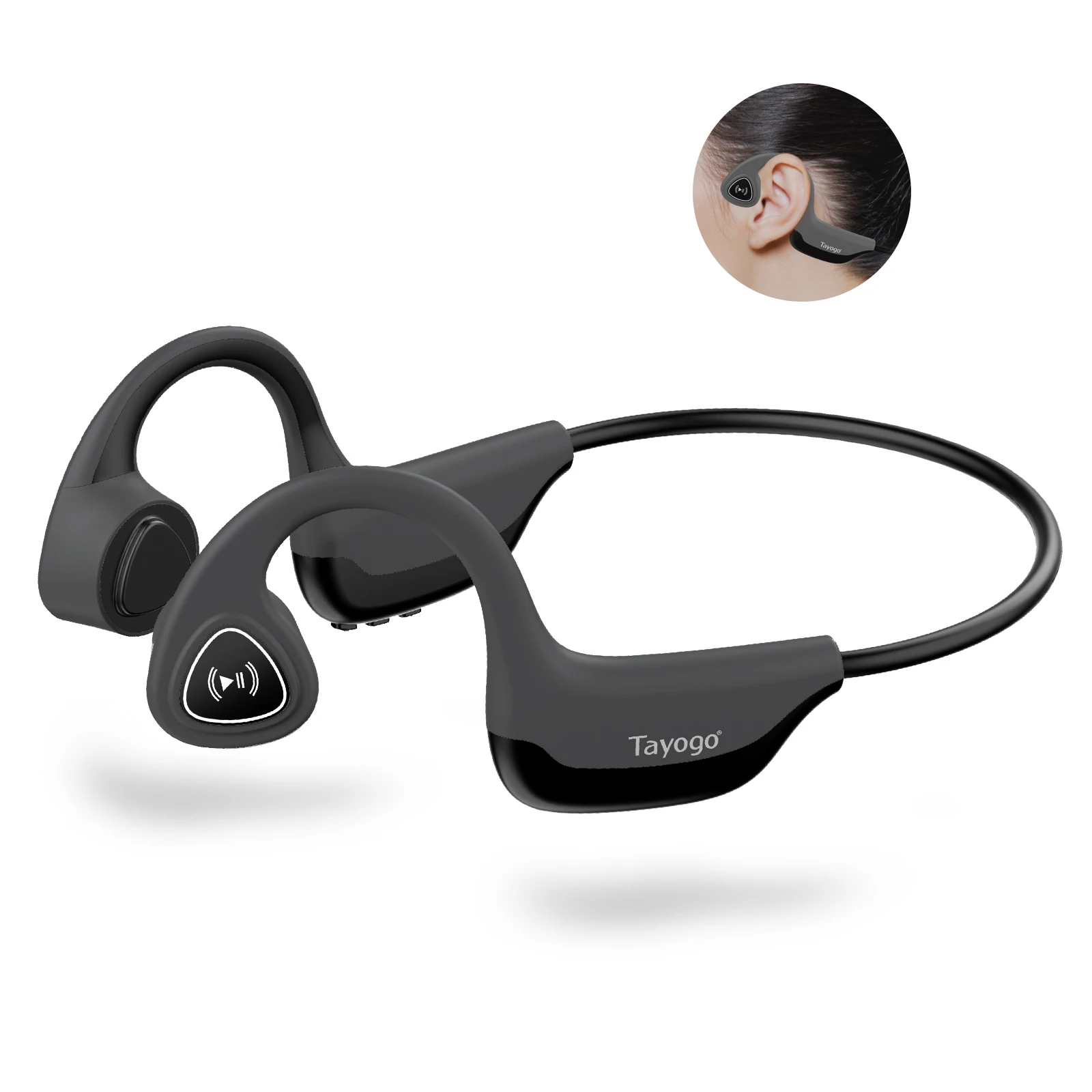 Tayogo Bone Conduction Headphones, Wireless Bluetooth Bone Conducting Earbuds, Open Ear Headset with Mic