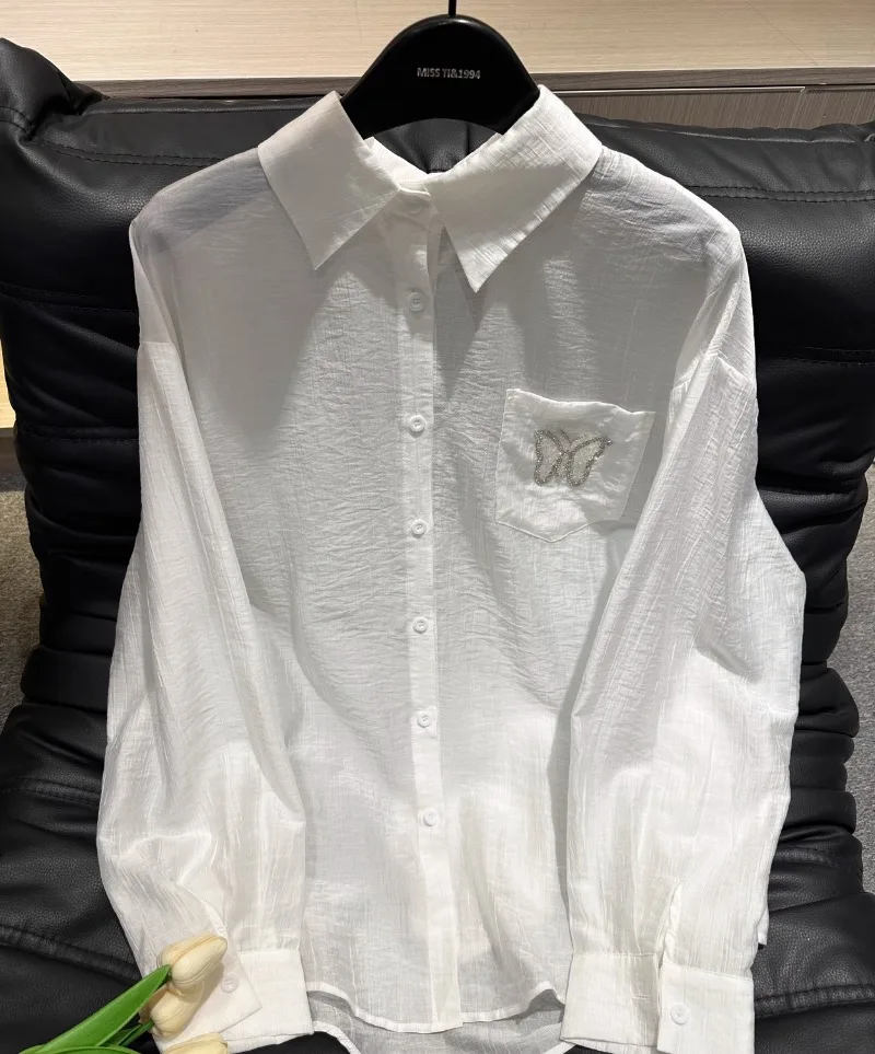 2025 Summer New Bow Strap Halter Hollow Long Sleeve Hot Diamond Sweet Casual Shirt Top For Women