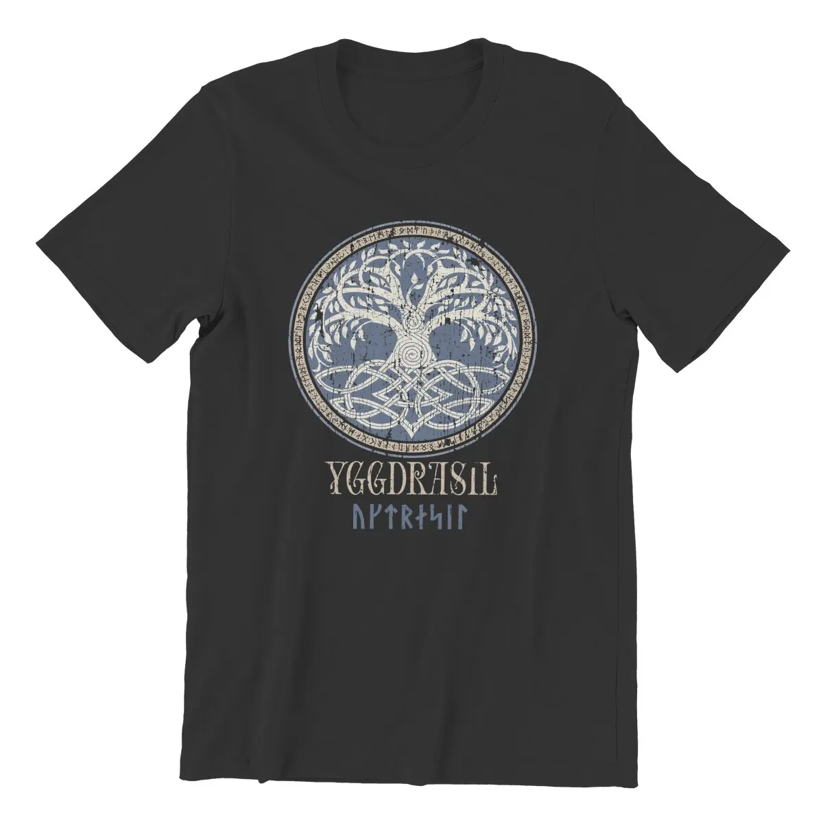 Norse Yggdrasil Tree of Life Viking Pagan Futhark Runes Distressed Celtic knot Valhalla Odin Mythology T-Shirt 100% Cotton tee