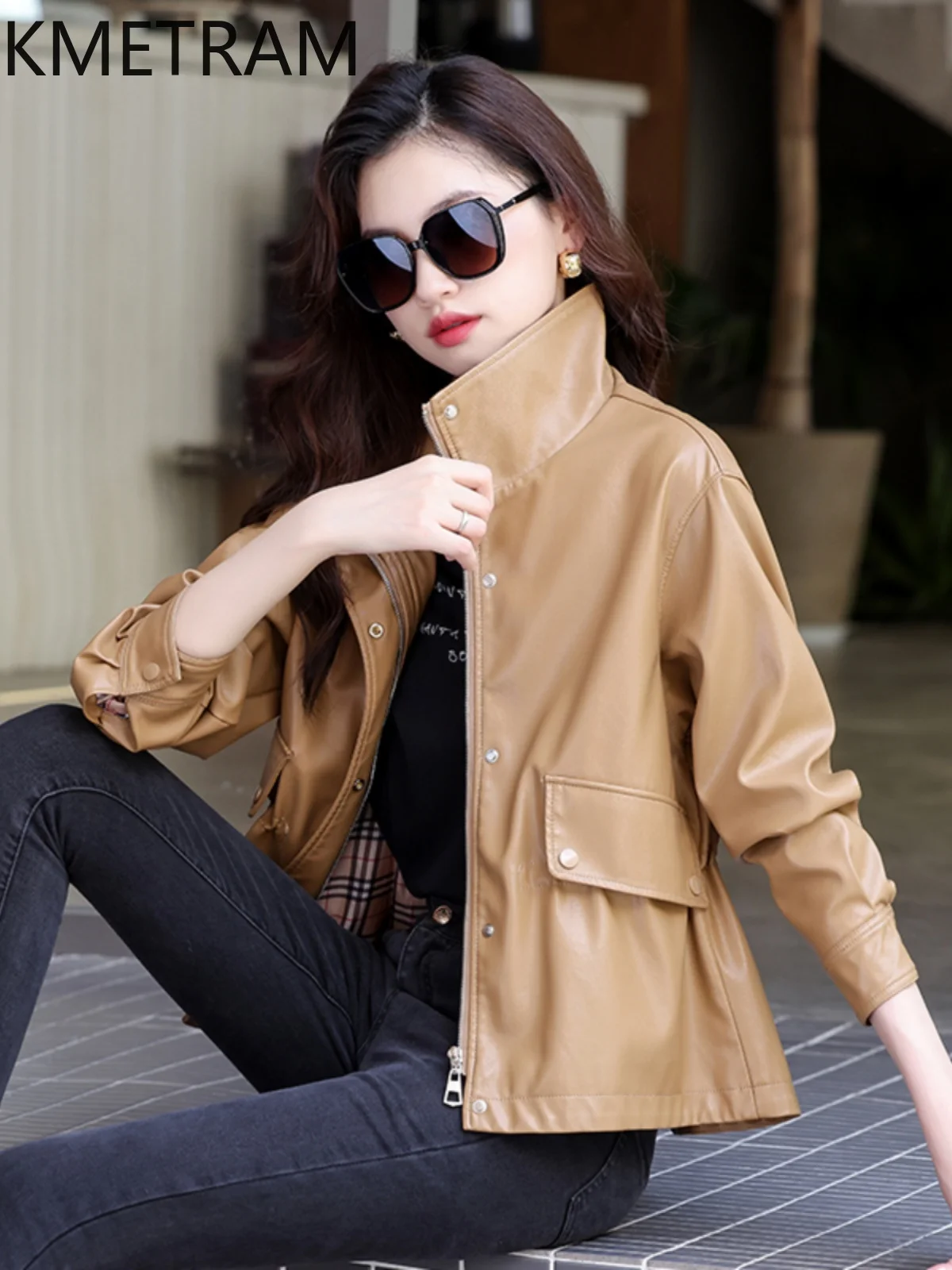 KMETRAM Real Sheepskin Leather Womens Jacket New Spring Autumn Women's Clothing Thin Short Coats Slim Fit 2024 Jaqueta Couro