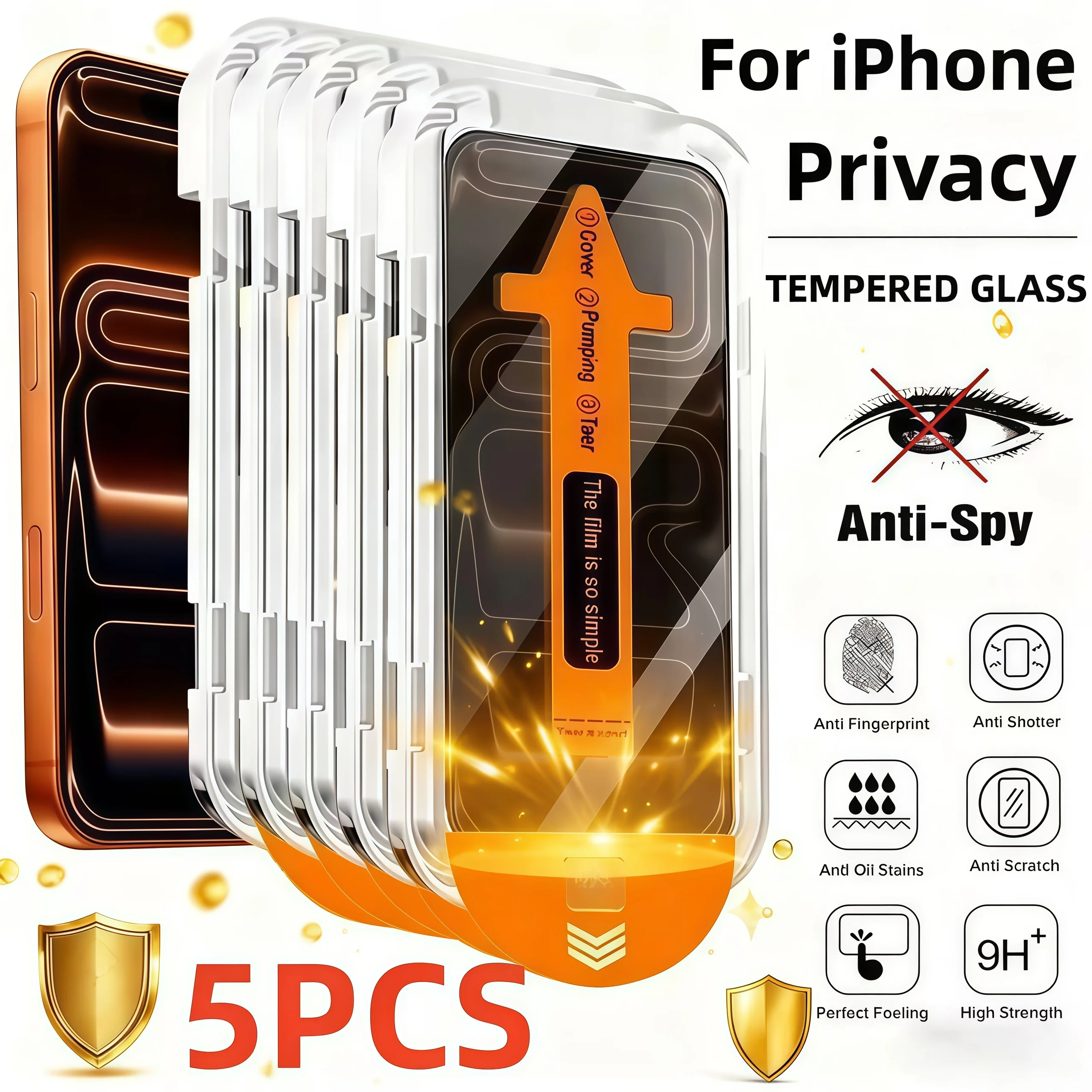 5PCS Anti-Spy Tempered Glass Dust Free Installation Protector for iPhone17 16 15 14 13 12 11 Pro Max Privacy Screen Protector