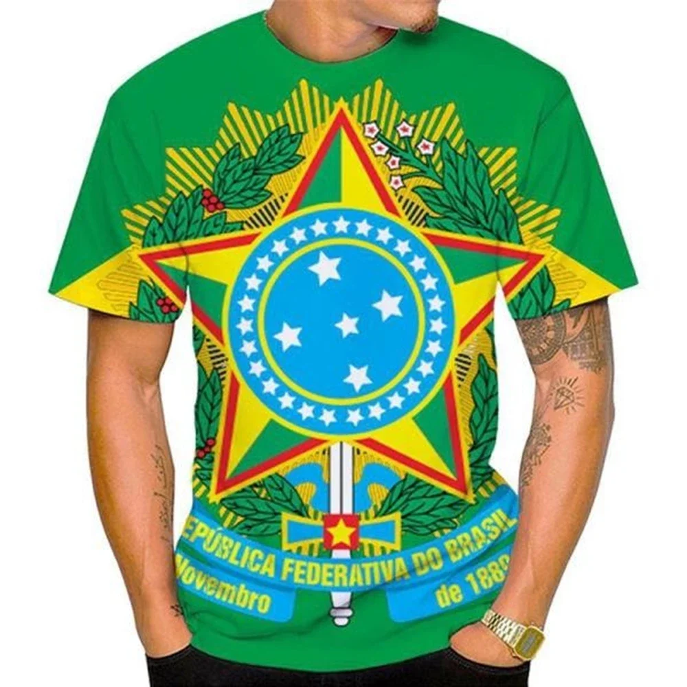 2024 Men/Women Fashion Brazil Flag /national Emblem 3d Art T Shirt Casual T-Shirts Short Sleeve T-Shirts Crew Neck Sports Tops