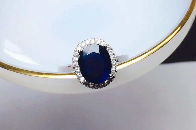 Chinese Natural Black Sapphire Ring for Office Woman 2ct to 4ct Real Sapphire Silver Ring Solid 925 Silver Sapphire Jewelry