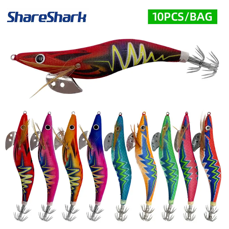 

ShareShark 10шт/упаковка 3.5 # Светящаяся деревянная приманка для креветок с крючком для кальмаров, искусственная приманка для креветок для морской и пресной воды.