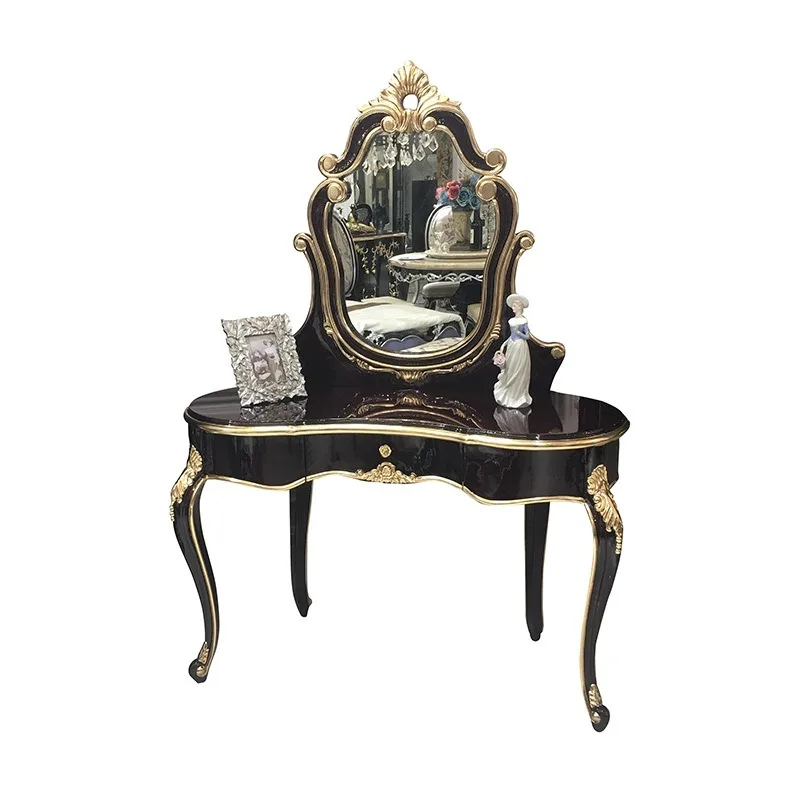 

French solid wood dresser makeup stool combination, European carved dresser table, bedroom princess makeup table