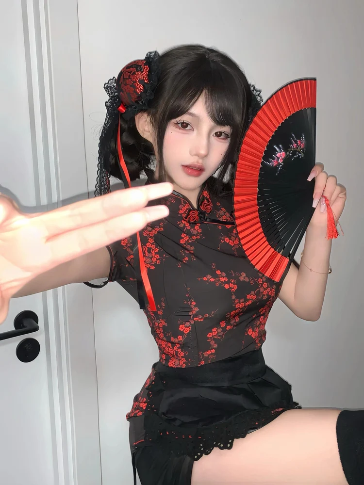 فستان تشيونغسام جديد بالطراز الصيني، زي تنكري للهالوين وعيد الميلاد، زي مدرسي، زي خادمة، تنورة تشيونغسام قصيرة