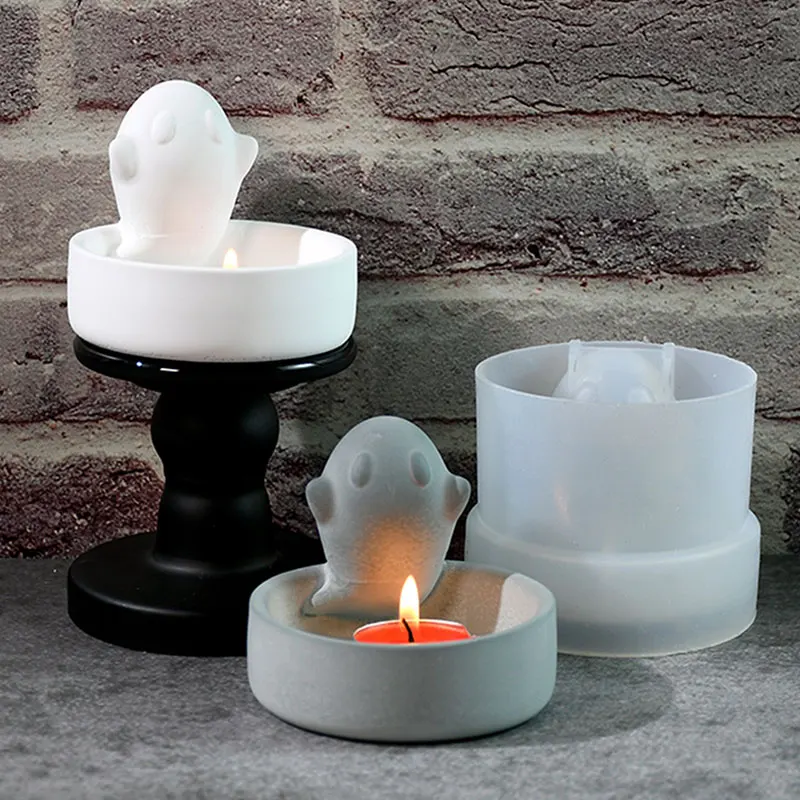 Large Skull Mold Indoor Plant Pot Cement Casting Mold Ghost Candle Holder Candle Cup Container Silicone Mold Halloween DIY Decor