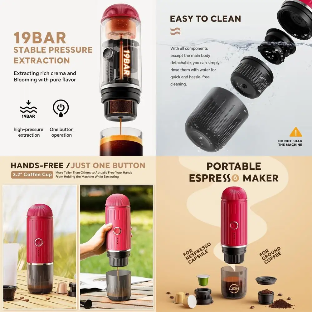 

Portable Electric Espresso Maker for Travel, Self-Heating Car Coffee Machine with USB-C, Compatible with Ground Coffee & Espress