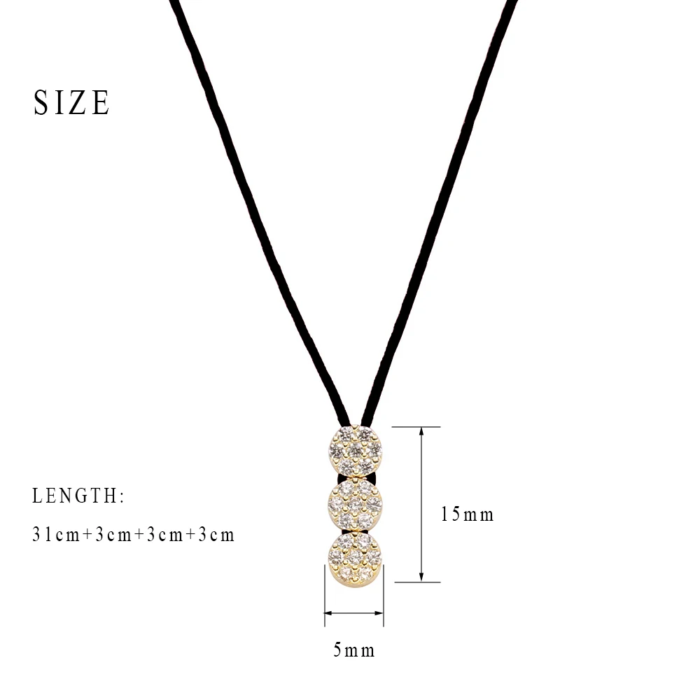 Moonmory France Beliebte Halskette aus 925er-Sterlingsilber mit schwarzem Seil-Anhänger für Damen, verstellbare Halskette mit drei kleinen runden Anhängern – Detail 2