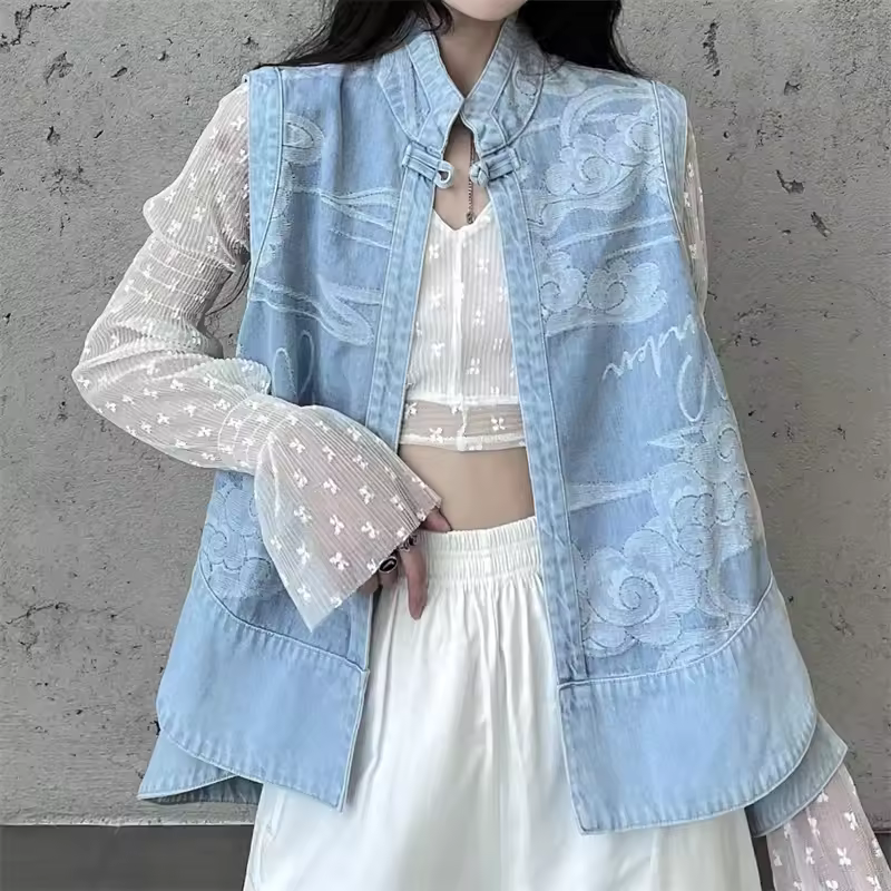 New 2023 Spring Autumn Summer Fashion Denim Vest Women's Loose Casual Sleeveless Jean Waistcoat Female Cowboy Vest Outwear